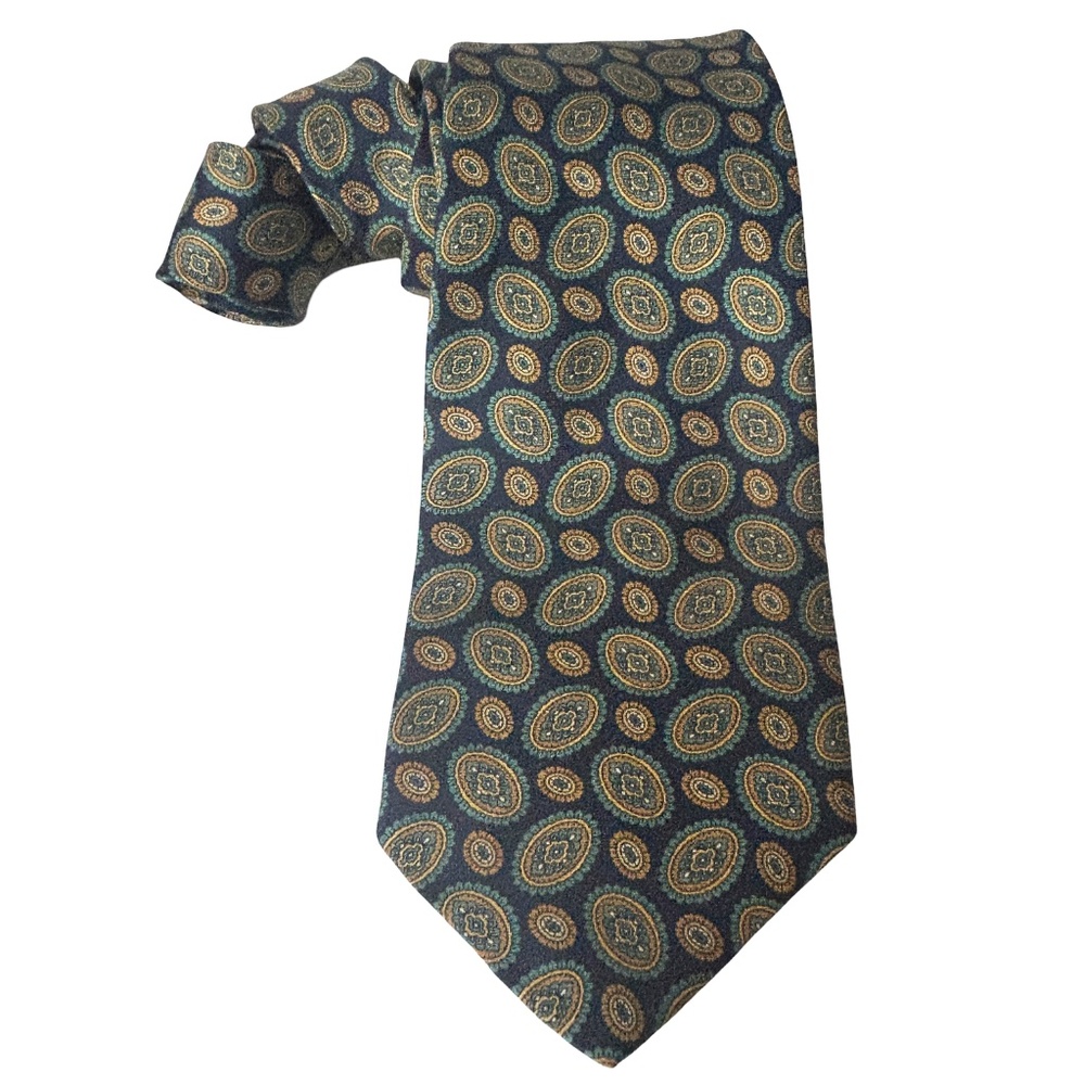 Authentic Burberrys Vintage Neck Tie Medallion Print Embossed Tipping England
